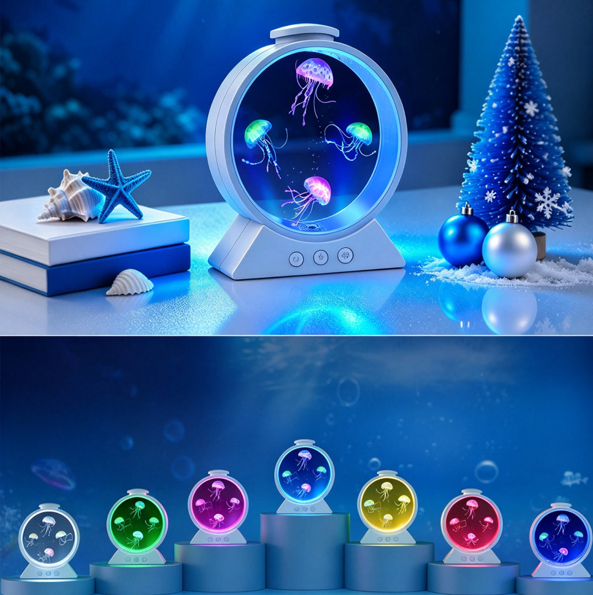 7 Color Breathing Gradient Jellyfish Lamp Mood Desk Lamp - White