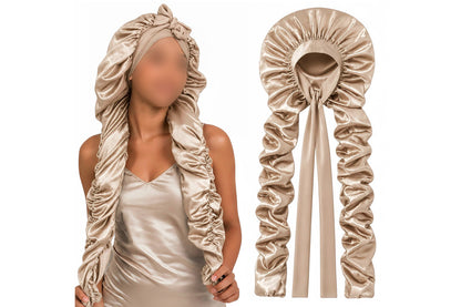 Double Layer Satin Sleep Cap for Long Hair Braids and Natural Hairstyles - Champagne