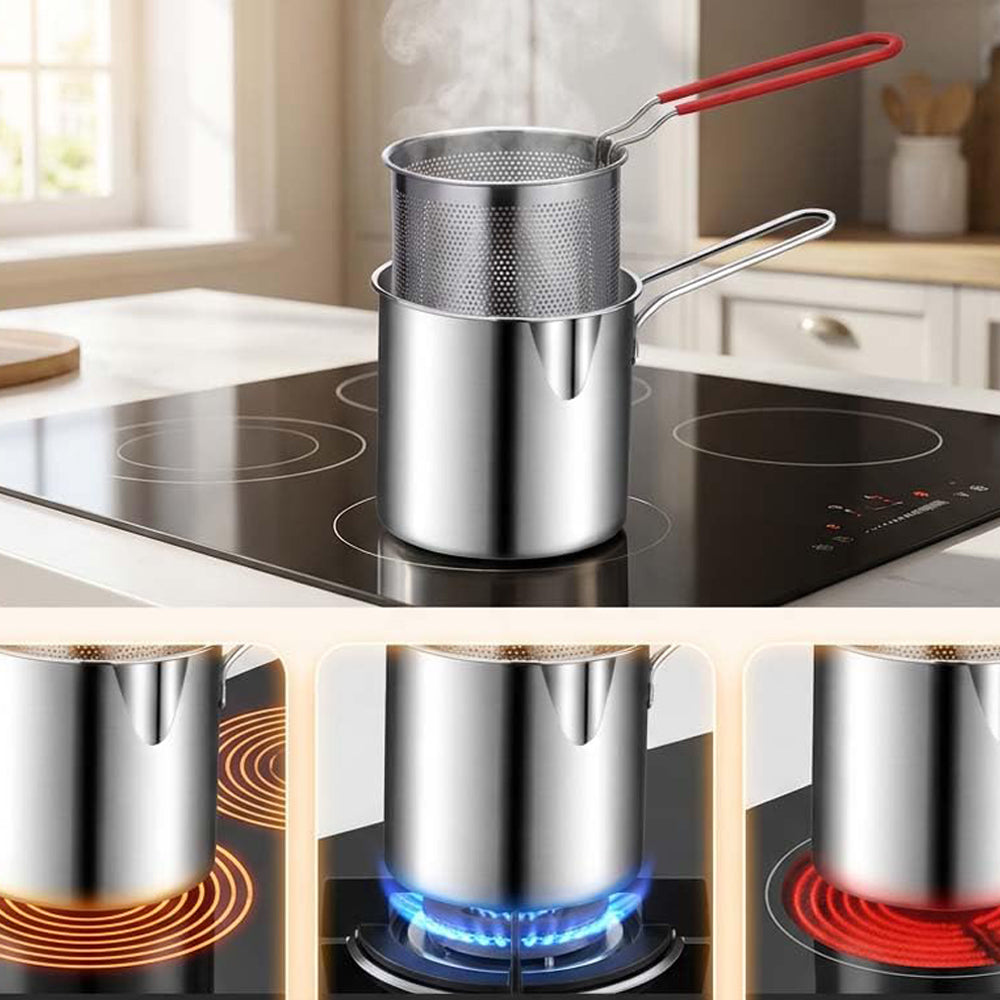 5-Piece Stainless Steel Deep Fryer Pot Set with Basket and Lid