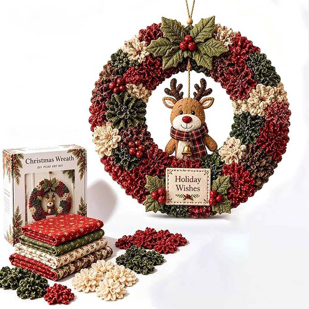 3D Fabric Poke Craft Christmas Wreath DIY Kit for Adults - Reindeer