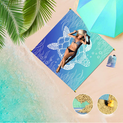 Waterproof Beach Mat Picnic Blanket with Stakes - Blue