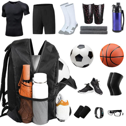 Soccer Backpack Water Resistant Soccer Bag with Ball Holder and Shoe Compartment Black