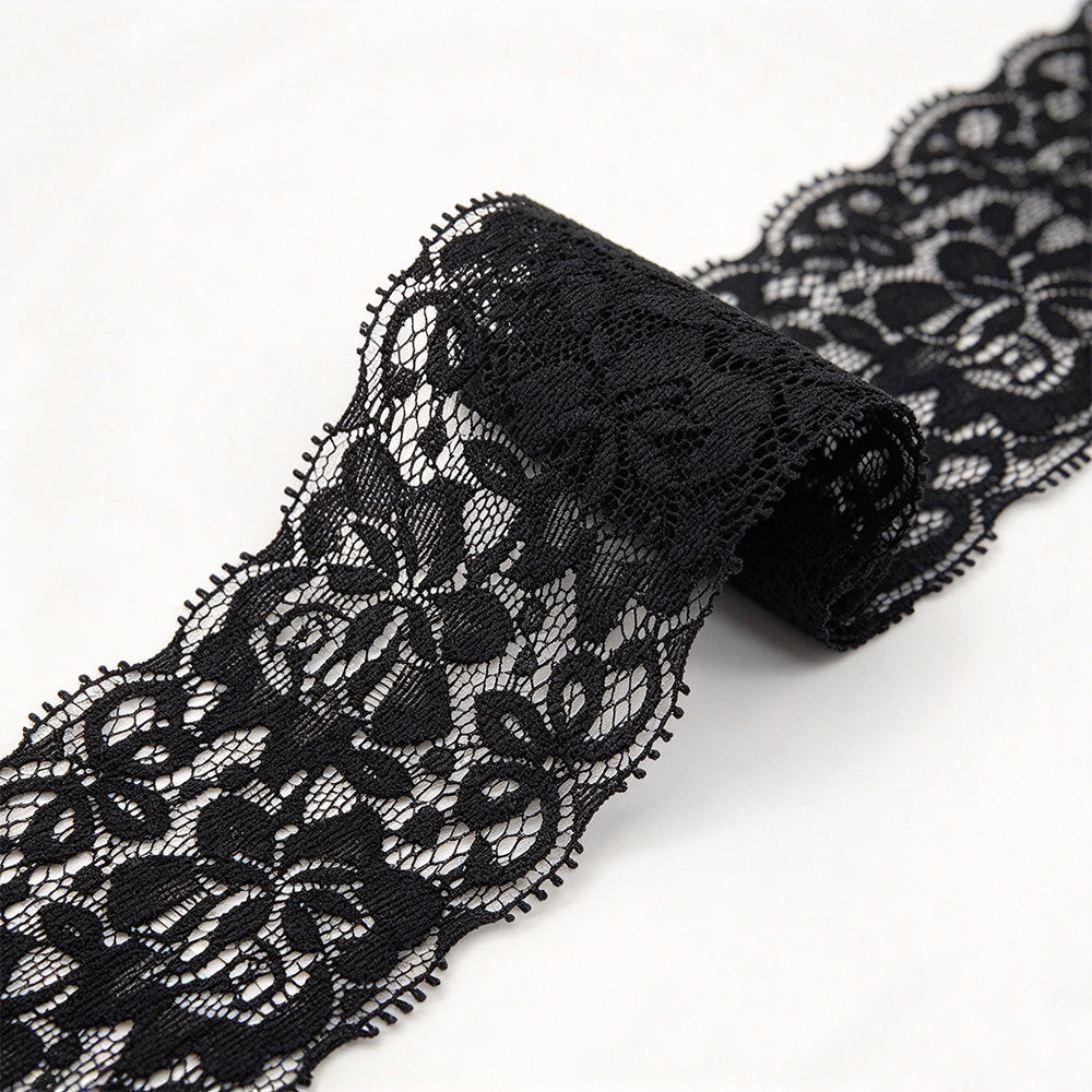 10 Yards Elastic Floral Lace Trim Stretch Ribbon for Sewing and DIY Crafts - Black
