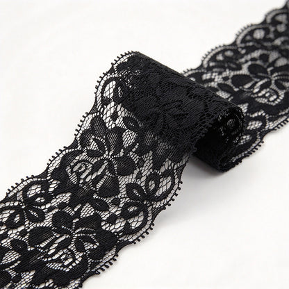 10 Yards Elastic Floral Lace Trim Stretch Ribbon for Sewing and DIY Crafts - Black