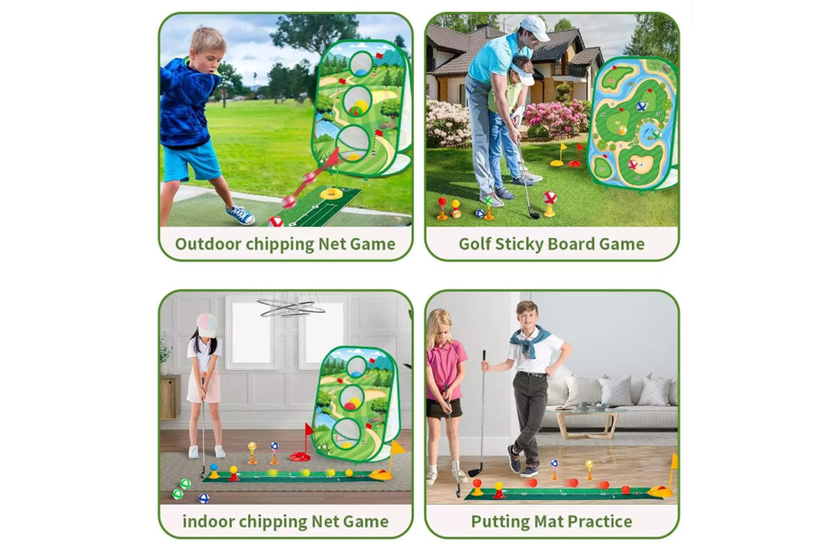 4 In 1 Sticky Golf Games Set With Multiple Game Modes 3-Sided Golf Chipping Net Golf Practice