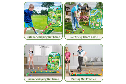 4 In 1 Sticky Golf Games Set With Multiple Game Modes 3-Sided Golf Chipping Net Golf Practice