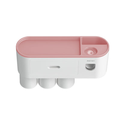 Wall Mounted Toothbrush Holder for Bathroom Automatic Toothpaste Dispenser Kit-Pink