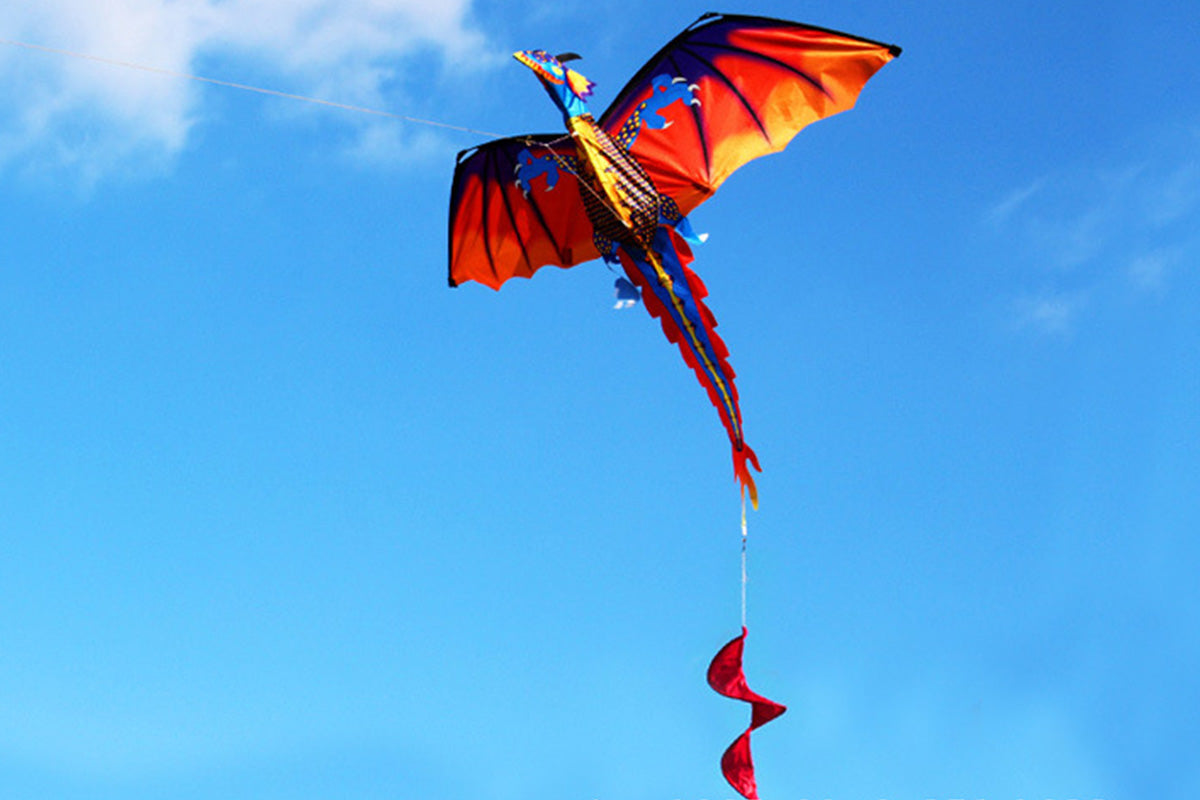 2Pcs 1.4m 3D Dragon Kite with 100m Flying Line for boy and girls and Adults