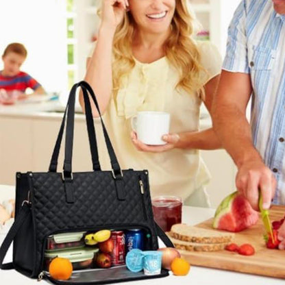 2-in-1 Tote Bag with Insulated Lunch Compartment and Wallet-Wine Red