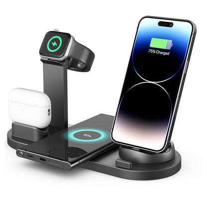 4-in-1 Charger Dock Wireless Charging Station for Apple Android QI Devices Black