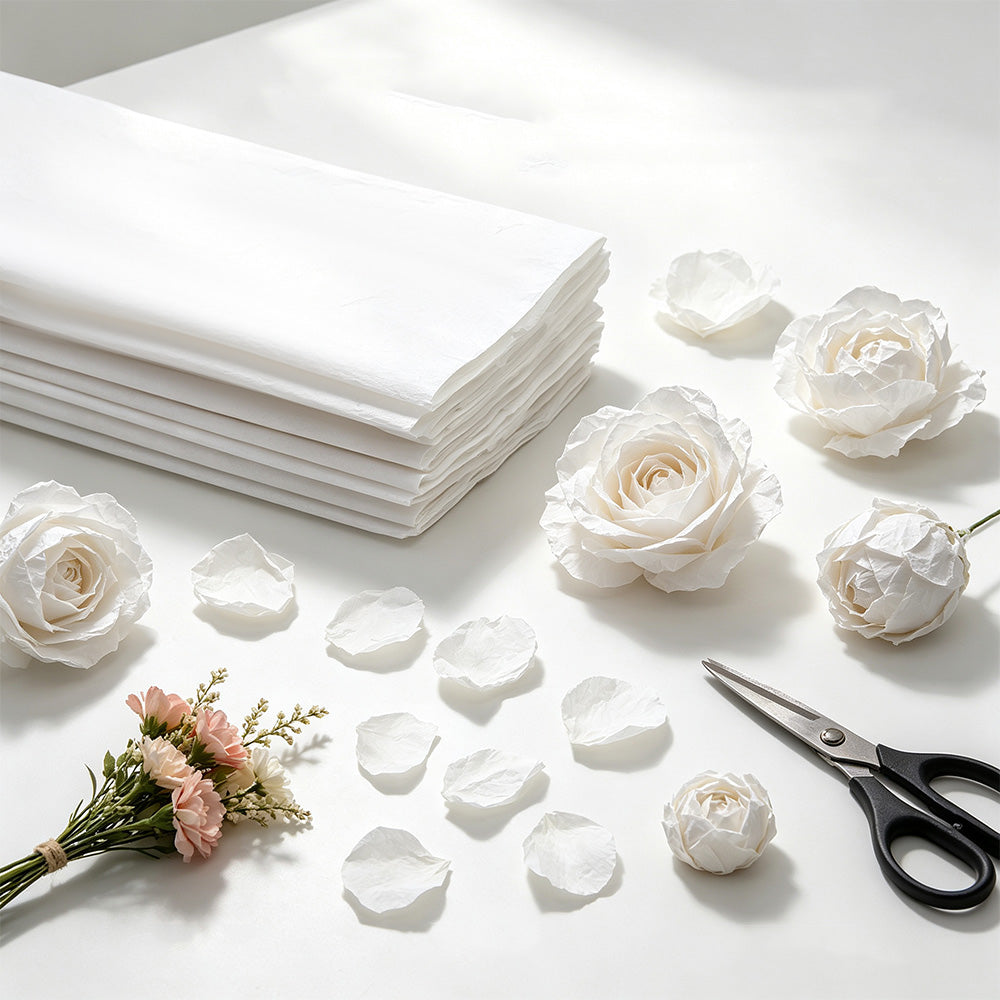 10 Crepe Paper Sheets for Gift Wrapping and Flower Crafts - White