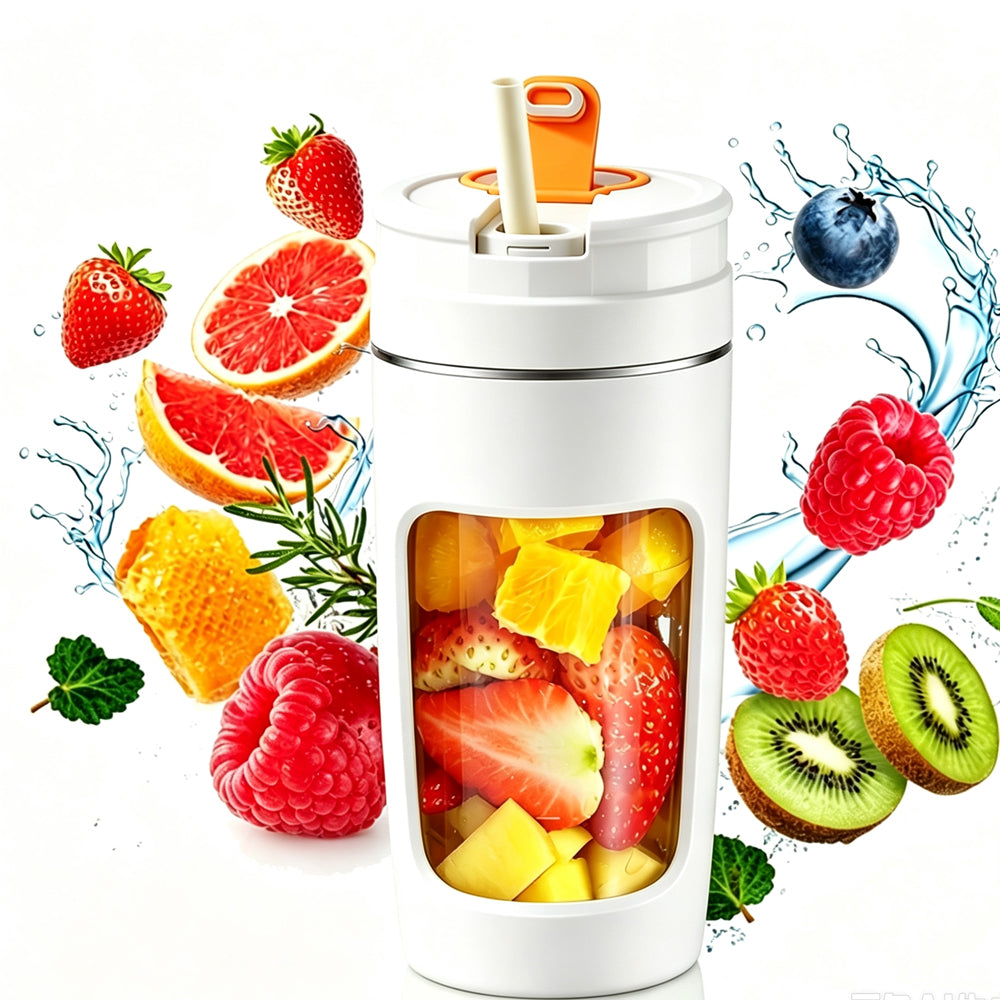 600ml Rechargeable Portable Juicer Blender with 4 Blade Cutter - White