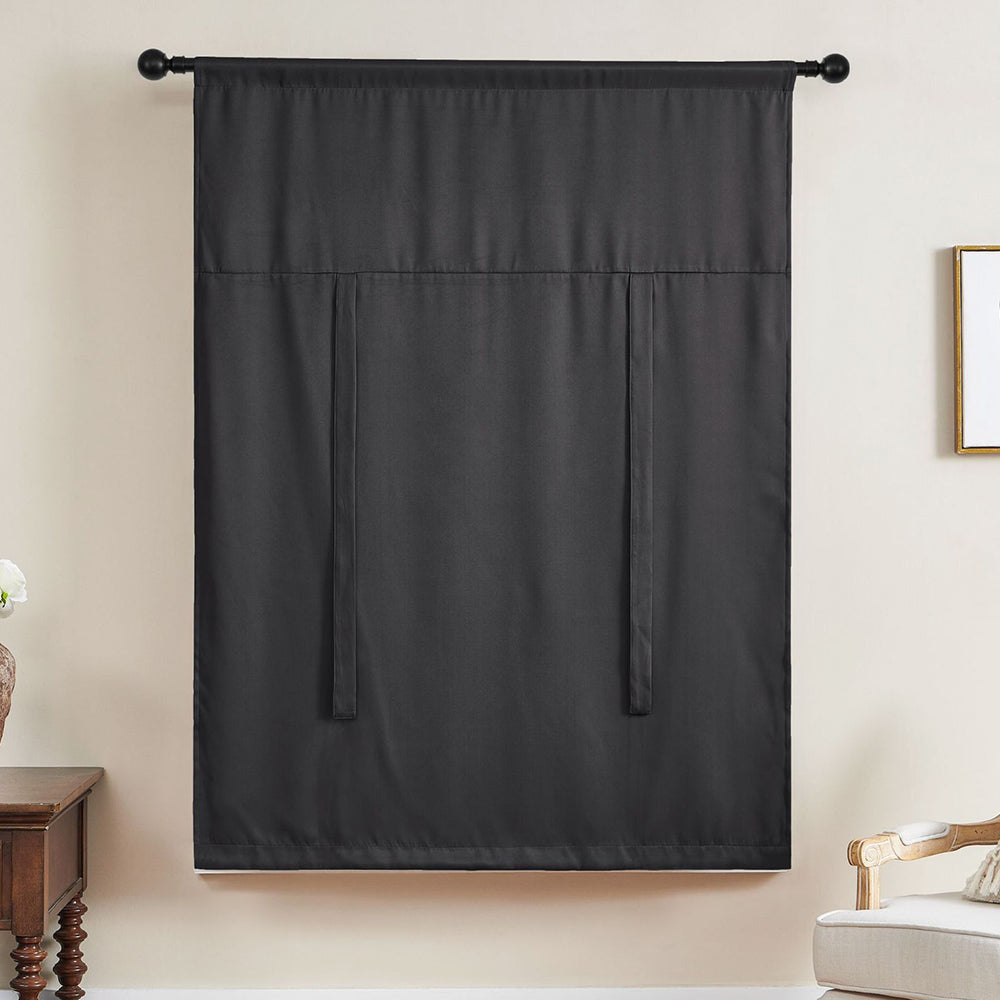 Thermal Insulated Tie Up Window Shade Light Blocking Curtain Black