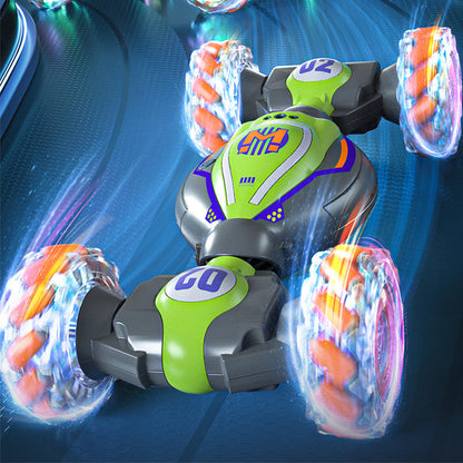Gesture Sensing RC 4WD Twist Stunt Car Toy 2.4G Remote Control Rotating Car Toy with Lights Music Green