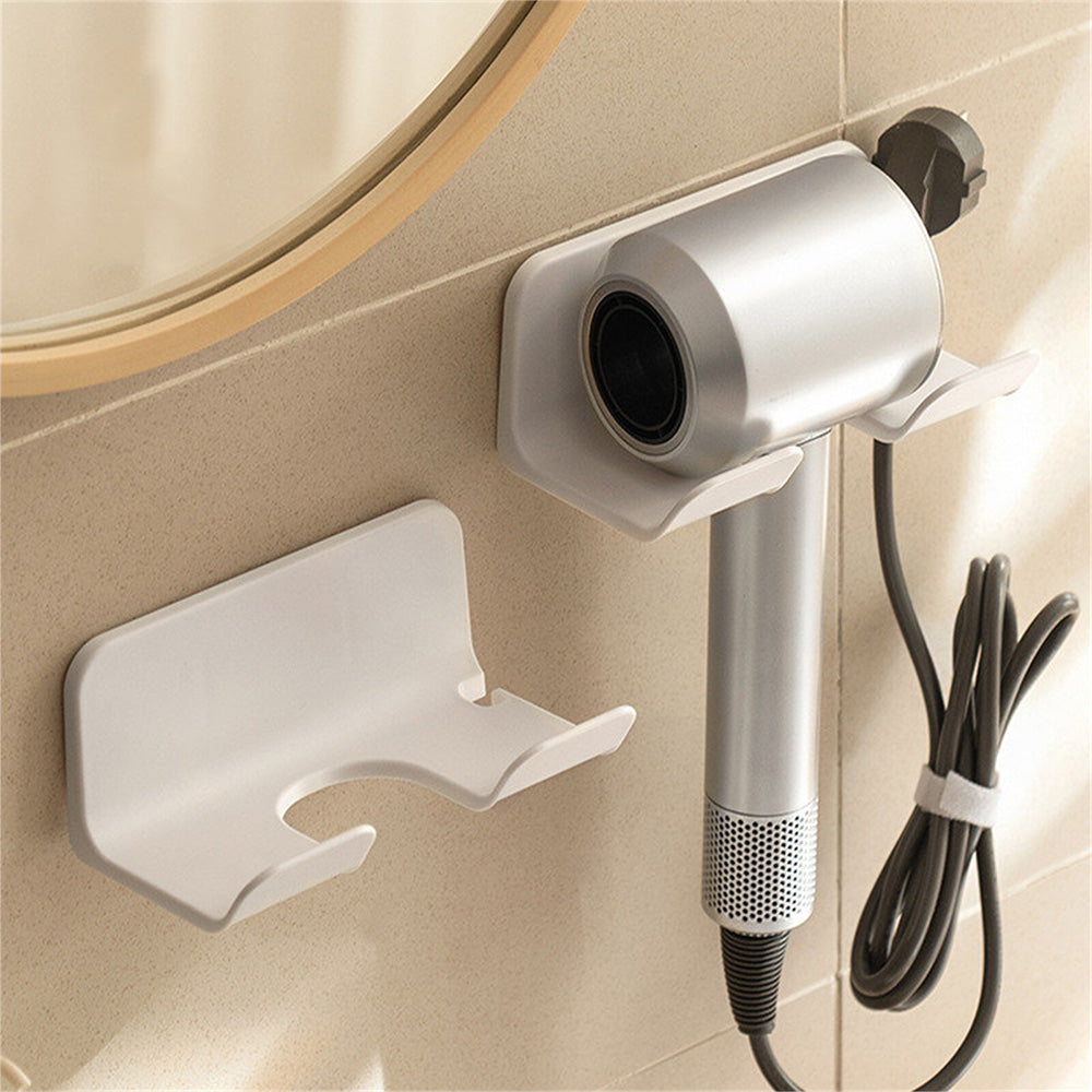 2PCS Wall Mounted Hair Dryer Holder with Cord Organizer Adhesive Blow Dryer Rack White