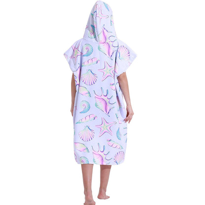 Adult Hooded Zip Up Swim Changing Robe Microfiber Beach Towel Poncho - Shell