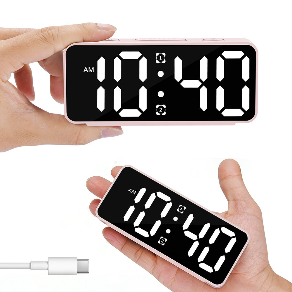 Small Digital Alarm Clock with 6 Dimmers and 5 Alarm Volumes for Bedrooms-Pink