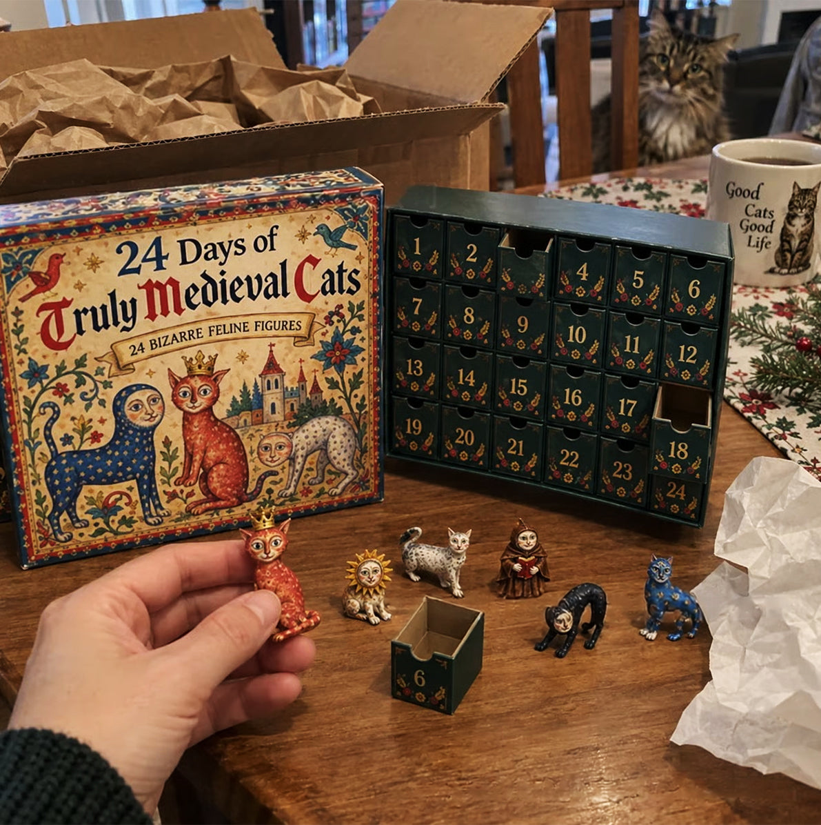 Medieval Cat 24 Day Christmas Advent Calendar with 3D Cat Figures for Adults