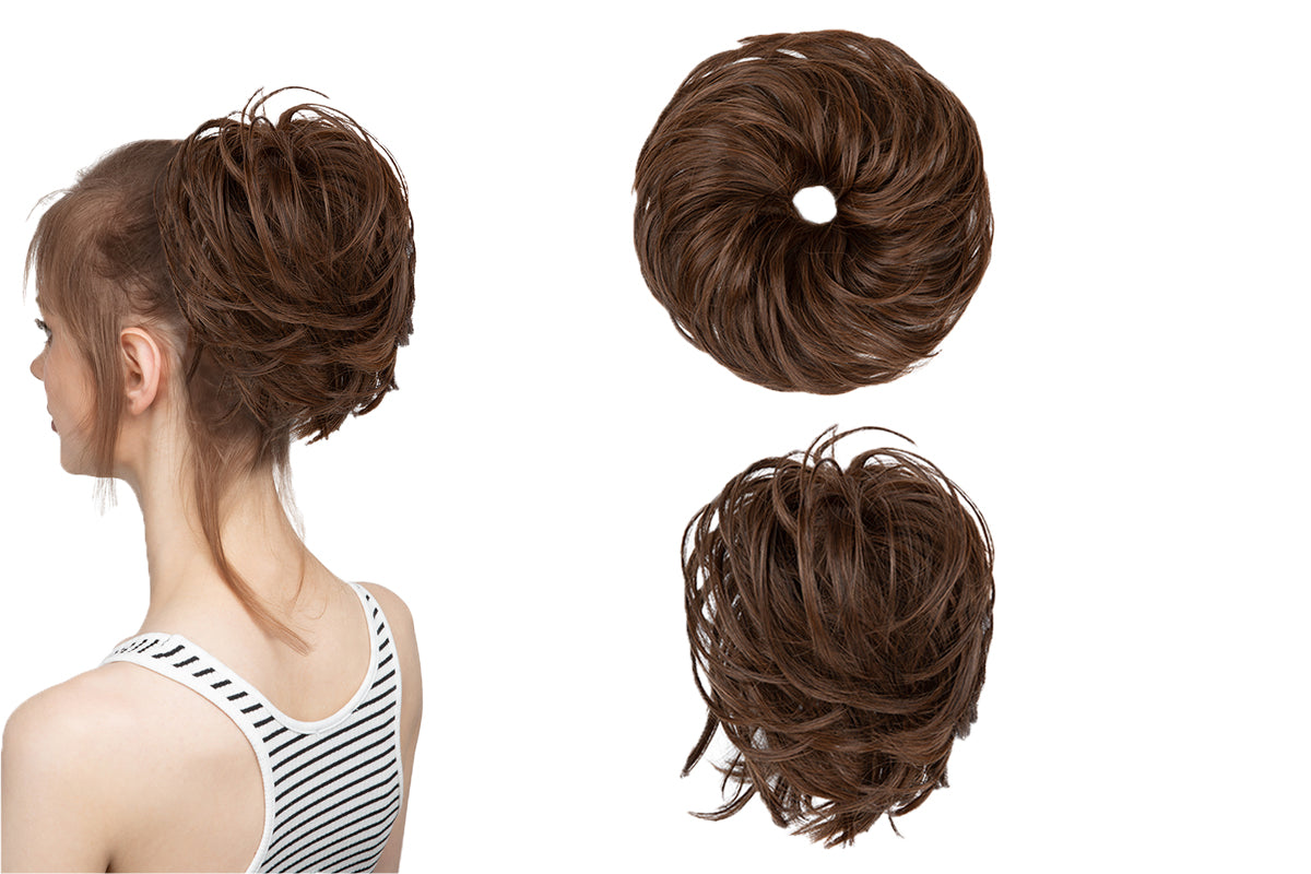20CM High-Temperature Fiber Natural Messy Bun Scrunchy Thick Messy Bun Hair Piece-Light Brown