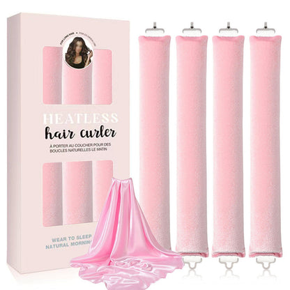 4PCS Heatless Hair Curlers Set for Overnight Styling No-Damage Hair Tools Pink