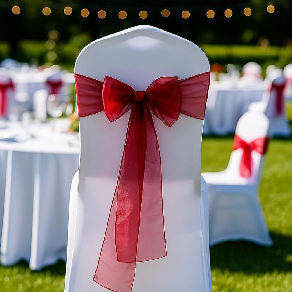 10 Piece Sheer Organza Wedding Chair Back Bow Sashes for Party Decor -Red
