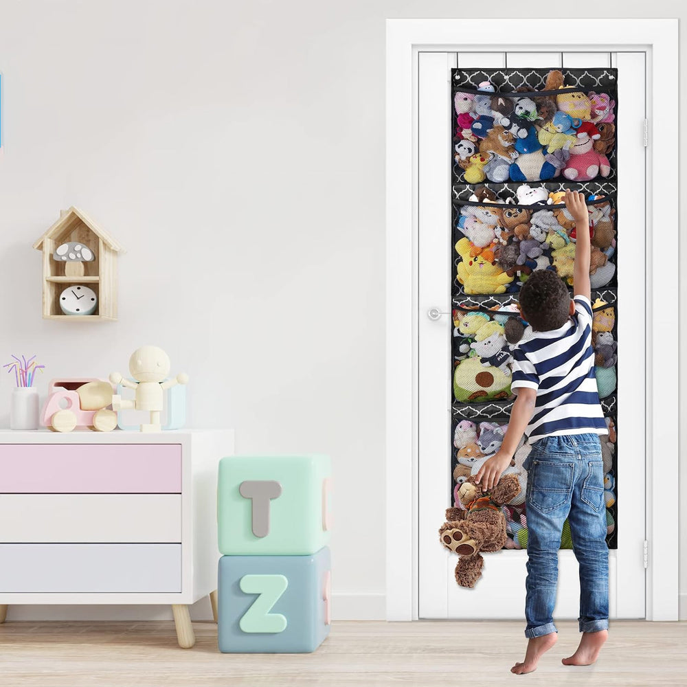 Over The Door Storage Organizer for Stuffed Plush Toys Hanging Large Capacity Toy Storage Pockets Black