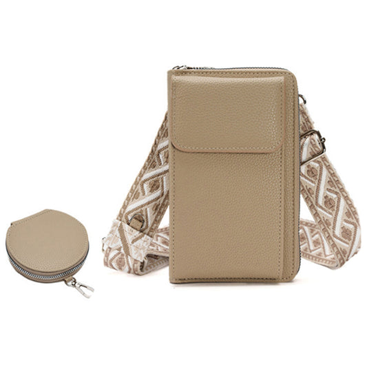 PU Leather Cell Phone Purse Women Small Crossbody Bags Cellphone Wallet Apricot