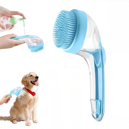 2-in-1 Pet Bath Brush with Built-in Shampoo Dispenser Dog Shampoo Bubble Maker Dog Cat Bathing Grooming Tool Blue