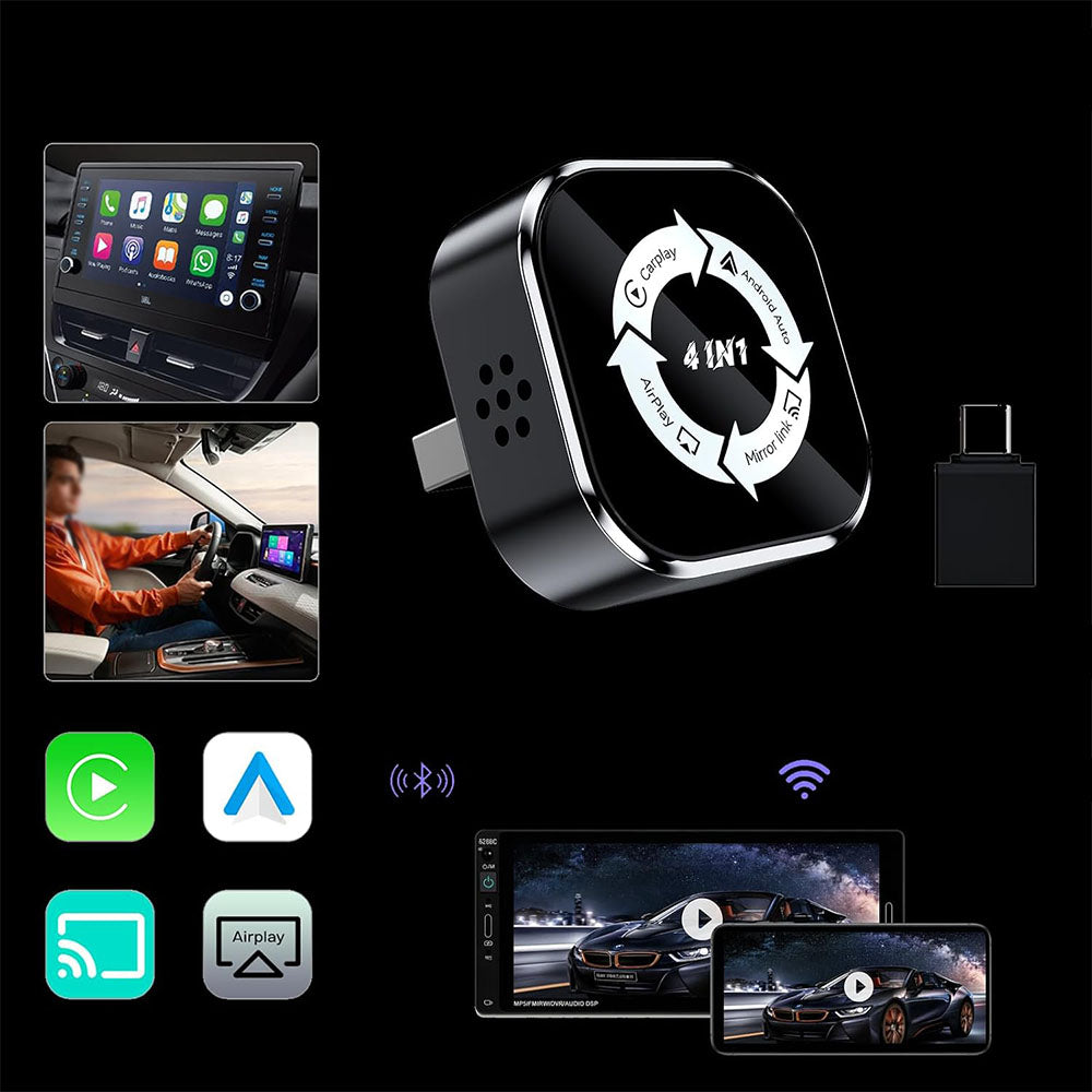 4 in 1 Wireless CarPlay Android Auto AirPlay MirrorLink Adapter - White