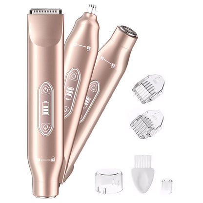 3-in-1 Electric Shaver Nose Hair Trimmer for Face Body Bikini Underarm and Legs-Rose Gold