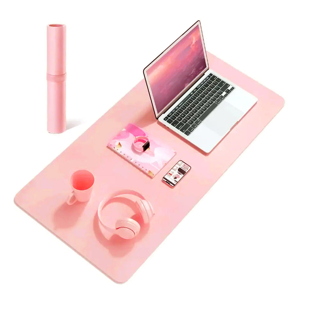 Large PU Leather Desk Mat Waterproof Non Slip Mouse Pad for Office Home-Pink