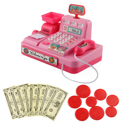 Educational Toy Cash Register for Kids with Calculator and Scanner Pink