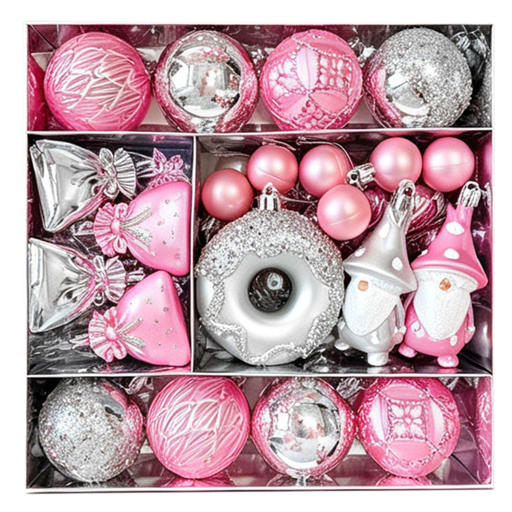 60 Piece Christmas Donut Santa Gnome Ball Hanging Ornament Set - Pink