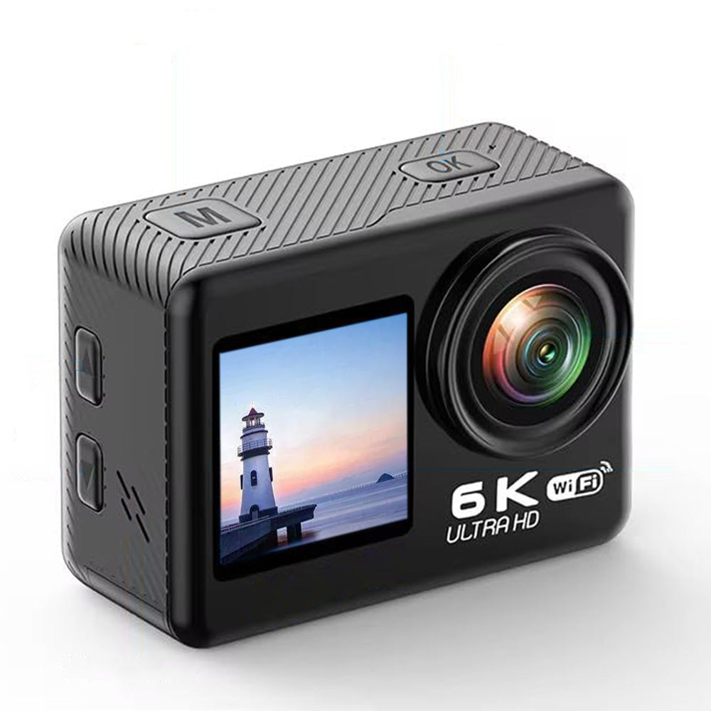 6K 30FPS Action Camera with Waterproof Case Dual Screens and EIS Stabilization