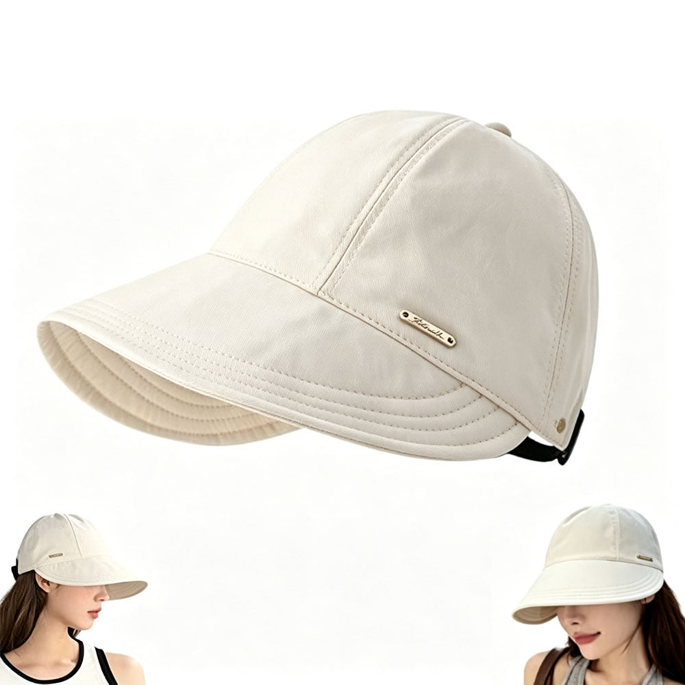 Wide Brim Quick Dry Sun Hat with Ponytail Opening and Hook - Beige