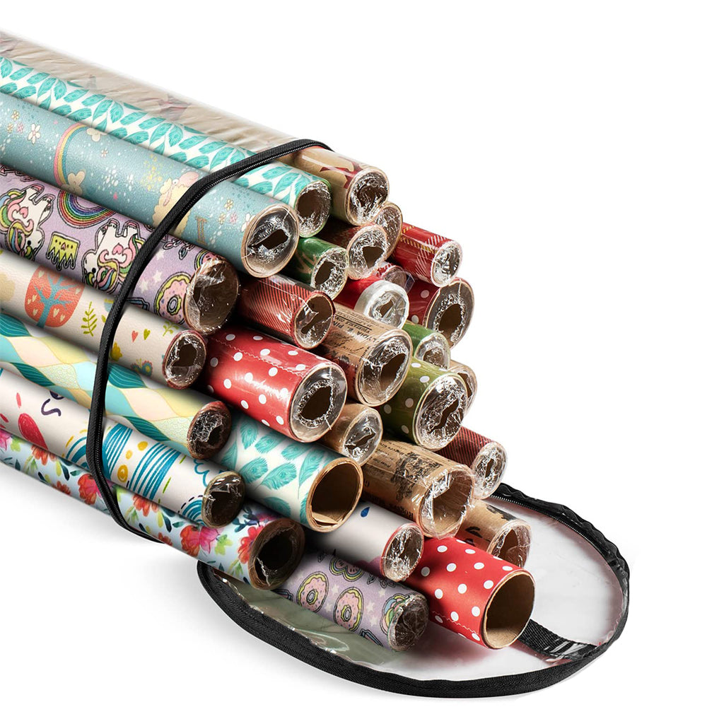80x22cm Clear PVC Holiday Wrapping Paper Storage Bag with Zipper - Black