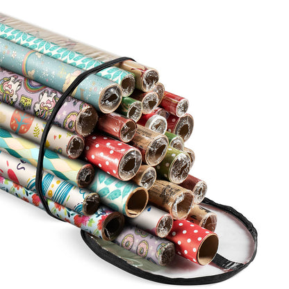 80x22cm Clear PVC Holiday Wrapping Paper Storage Bag with Zipper - Black