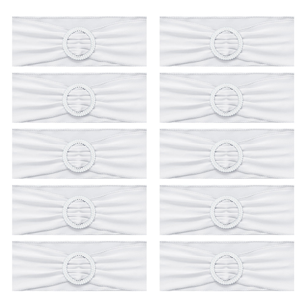 Elastic Chair Sashes Bows with Buckle Spandex Chair Bands - White