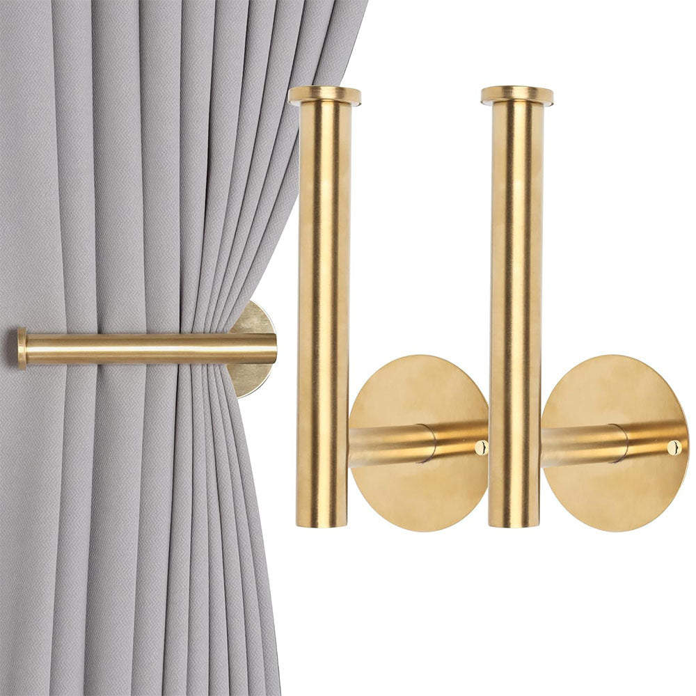 2 Piece Curtain Holdback Hooks and Tissue Roll Holders-Gold