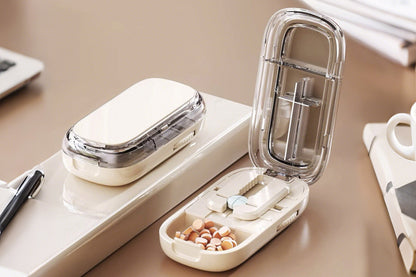 Pill Cutter Pill Splitter for Small and Tiny Pills 1/4 Adjustable Pill Organizer-Beige