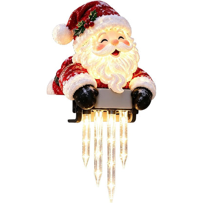 Solar Fence Icicle Light Cascading Glow Holiday Decoration Light - Santa