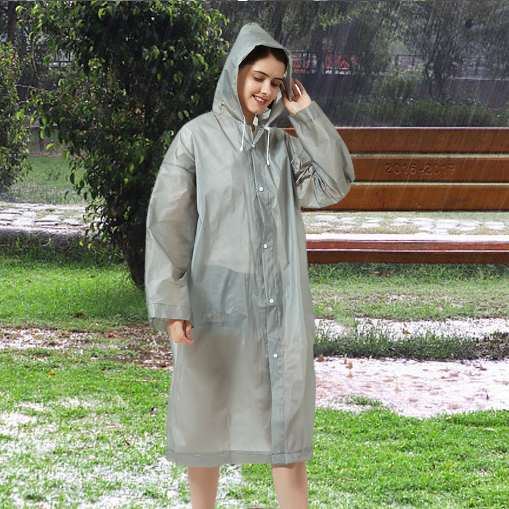 Reusable Unisex Raincoat Non-Disposable Raincoat Waterproof Hooded Poncho Grey