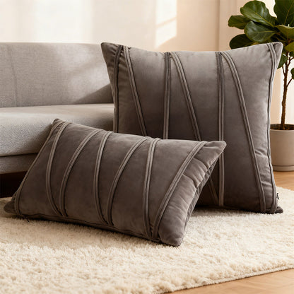 2PCS Velvet Stripe Cushion Covers Decorative Throw Pillow Cases for Sofa & Home Decor Gray