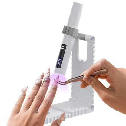 Handheld UV Light for Gel Nails with Stand Mini Portable Cordless Nail Lamp with LCD Display White