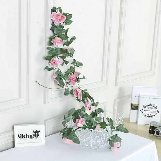 2Pcs Artificial Rose Vines Hanging Rose Flower Garlands For Wedding Home Floral Decor-Pink