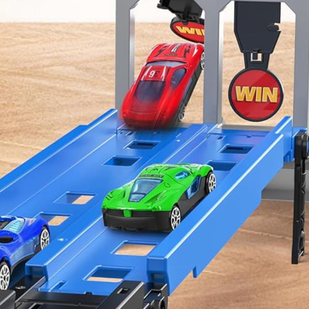 Transform Carrier Truck Race Track Toys with 8 Mini Race Cars Blue