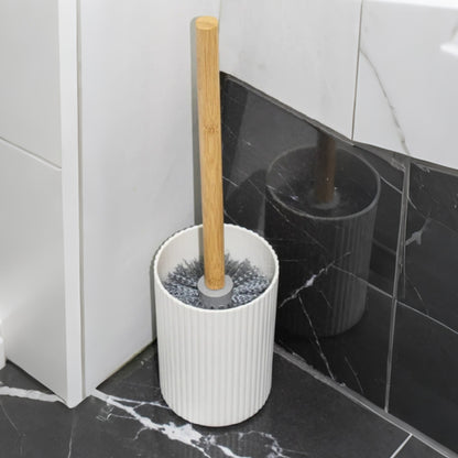 6 Pcs Bathroom Wash Set with Bamboo Lids and Plastic Body -White