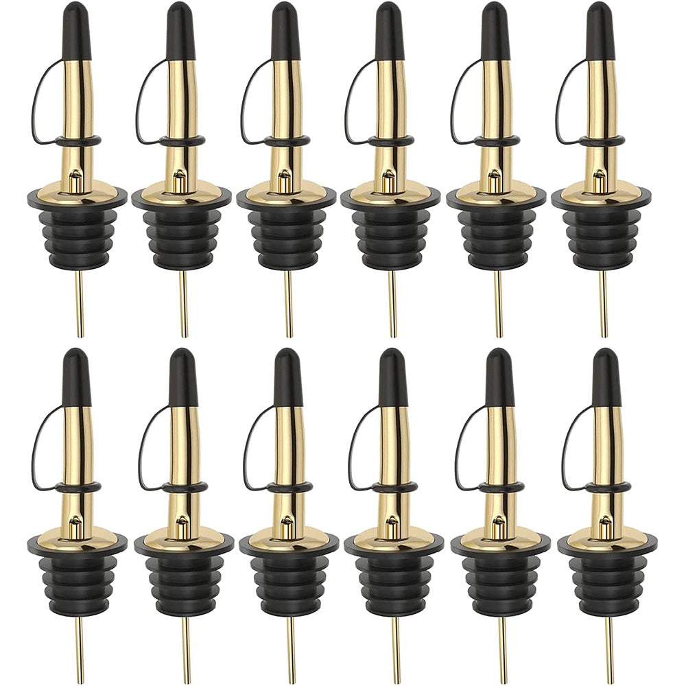 12Pcs Stainless Steel Non Drip Wine Pourers with Dust Caps-Gold