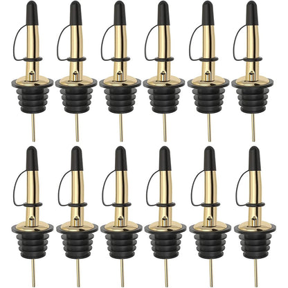 12Pcs Stainless Steel Non Drip Wine Pourers with Dust Caps-Gold