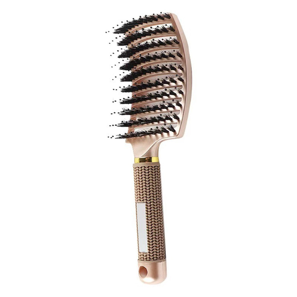 Detangle Nylon Boar Bristle Brush Head Scalp Massage Comb For Fine Hair-Gold